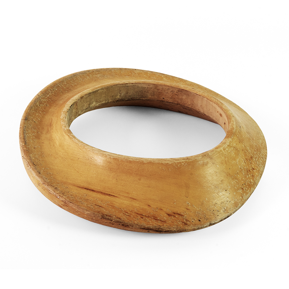 Overview of deep upturned brim with a curved back and sloping front.